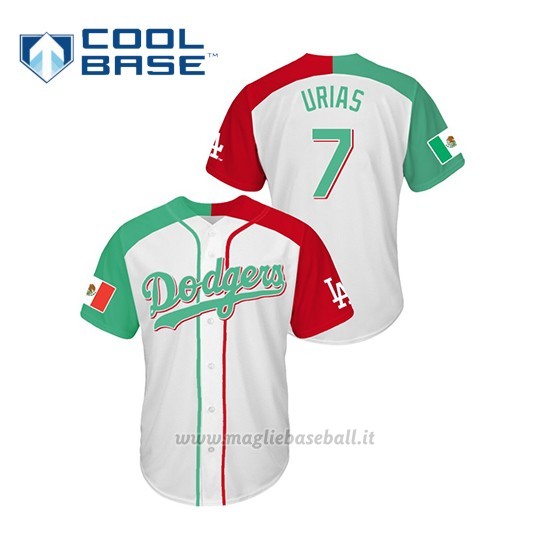 Maglia Baseball Uomo Los Angeles Dodgers 7 Julio Urias Mexican Heritage Night Cool Base Bianco